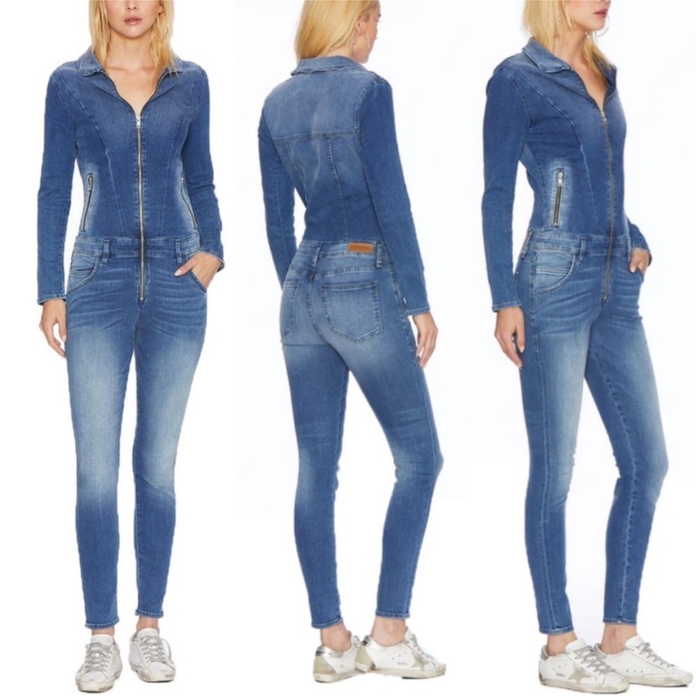 Etienne Marcel Denim Zip Front Long Sleeve Jumpsuit Women's Size Small